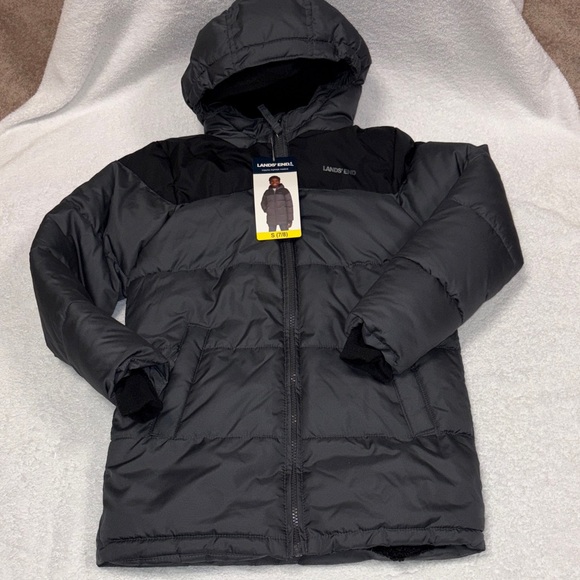 Lands' End Kids Charcoal Puffer parka Coat boys small 7/8 nwt